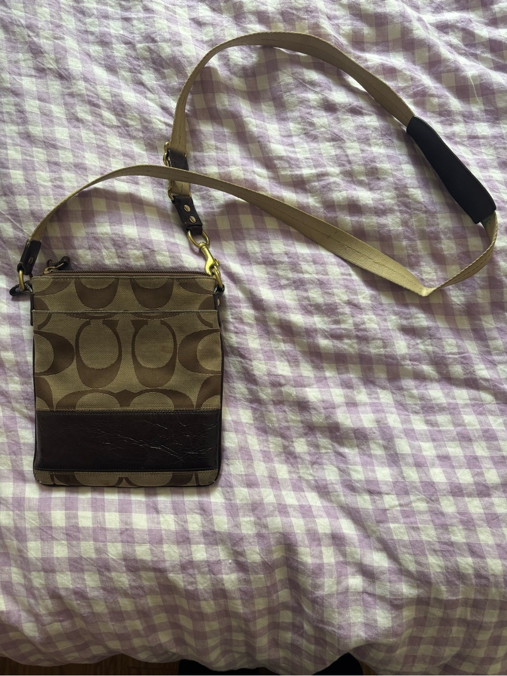 Coach Brown and Beige Small Signature Shoulder Bag